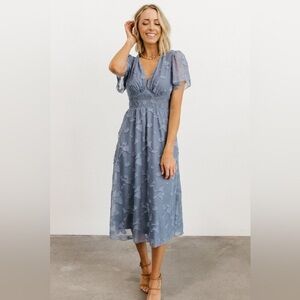 Baltic Born Dusty Blue June Smocked Midi Dress - Modest, Floral, Spring